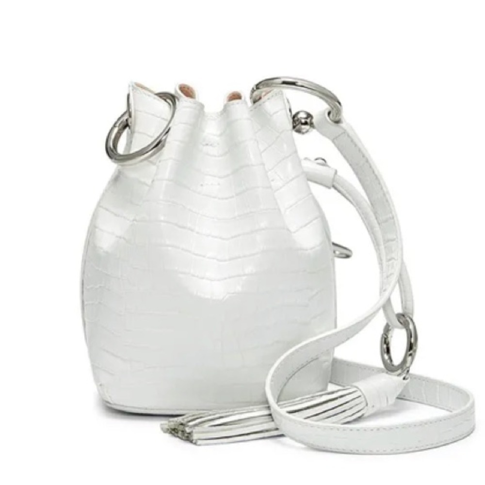 REBECCA MINKOFF Kate Mini White Embossed Leather Bucket Bag